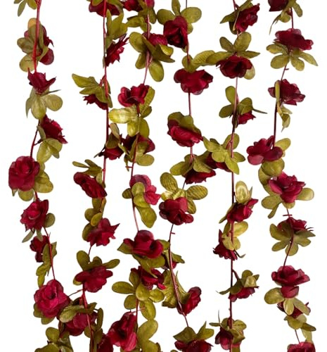 Ghirlanda di rose bordeaux, 8 pezzi, 18 m, viti di fiori finti, fiori di vite artificiali, ghirlanda da appendere per feste, matrimoni, giardino, tavolo della stanza, Natale, sfondo decorazione ad