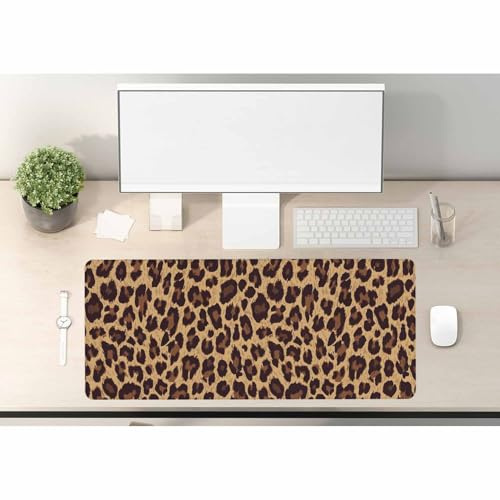 Woutay Tapis de souris de bureau, motif léopard marron, grand tapis de souris étendu