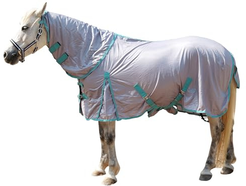 Mesh Fly Rug for Horses - Lightweight Summer Fly Sheet with Detachable Full Neck Combo & Belly Cover, UV Protection Grey 6'0