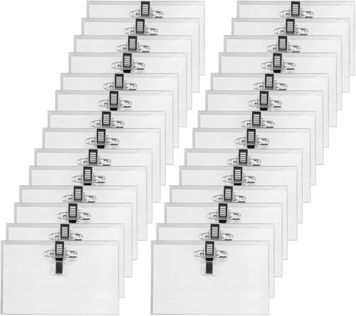 60 pezzi 9 x 5,6 cm Etichette,Targhetta professionale con clip coccodrillo e Spilla sicurezza, PVC Trasparente Porta Cartellino Identificativo,per Ufficio,Affari,Conferenze