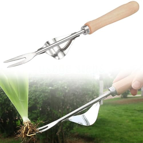 Unkrautstecher Edelstahl, 2025 Neu Gartengeräte Wurzeljäter mit Holzgriff, Manuelles Unkrautjätgerät aus Edelstahl, Manueller Weeder Löwenzahnzieher Rasenmäher für den Garten Rasen Hof (1 Stück)