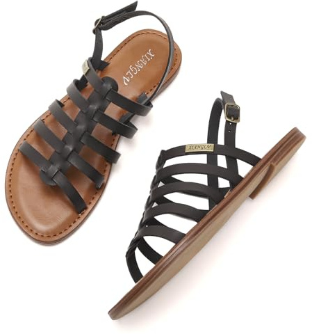 Galindopia Piatto Strappy Gladiatore Sandali Per Donne Roma Estate Spiaggia Scarpe Comodo Cushion Padded Dressy Punta Aperta Cage Infridito Sandali Black Size 37