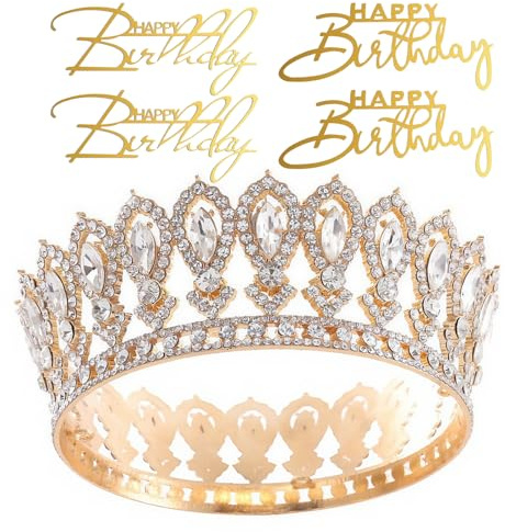 Couronne Anniversaire Doré Diademe Femme Incrusté De Strass Blancs Idéal Pour Les Mariages Les Bals Et Les Anniversaires