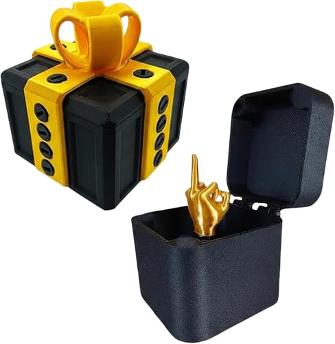 Starnearby Regalo Divertente Uomo, Scatola Regalo a Sorpresa con Dito, Scatola Scherzosa con Sorpresa con Viti Stampate in 3D, Regali di Natale (Nero e Oro)