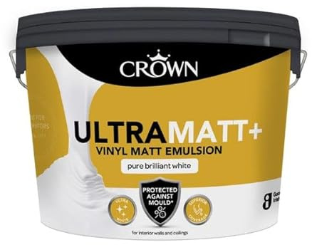 Crown Ultra Matt+ | Pure Brilliant White Vinyl Matt Emulsion | Mould Protection Paint | 10L