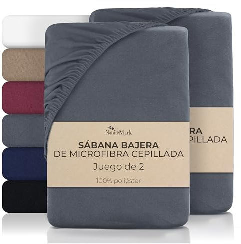 NatureMark Sábana bajera ajustable de microfibra, 2 unidades, suave, transpirable y fácil de limpiar, hipoalergénica, de secado rápido y estable, 90 x 200 cm, gris antracita