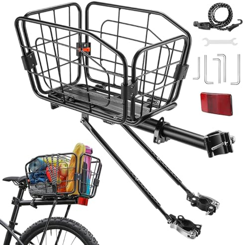 Bicycle Rear Wheel Basket, Aluminium Alloy Load Basket, Bicycle Basket for Mounting on the Rear Pannier Rack, for City Rides, Touring, Commuting, Fitness, Shopping, Excursions
