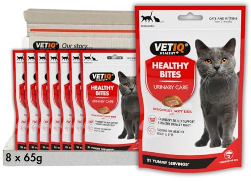 VETIQ Healthy Bites Urinary Care Treats for Cats & Kittens 3+ Months, with Cranberry, Taurine and Prebiotic Fibre, 65 g (Pack of 8)