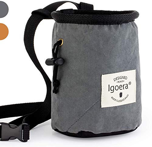 Igoera Chalkbag zum Klettern und Bouldern | spezielles Innenfutter für perfekte Chalk-Verteilung | robuster und langlebiger Kreidebeutel für mehr Sicherheit. (Grau)