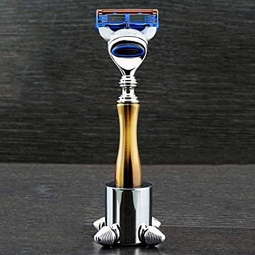 Shaving Combo - 5 Edge Luxury Razor & Stand || Horn Special Luxury Shaving Collection || Cartridge Compatible Razor (5 Edge Cartridge Included) & Stunning Stainless Steel Display Holder