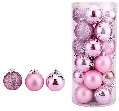 WAWJ Boules de Noël 4 cm Arbre de Noël Ornements en Plastique Brillant Décoration de Noël Incassable Boule Décoration d'arbre de (Rose)
