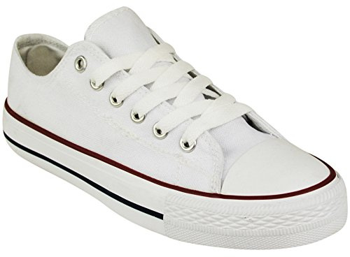 Shop Online Womens Ladies Canvas Shoes | Lace Up Casual Flat Sneaker | Lace-Up Plimsoll Pumps Casual Shoes | Low Top Flat Gym Sports Trainers Lightweight Shoes (5UK, White)
