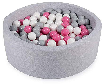 Angelove Bällebad Ø 90 × 30 cm mit 200 Bällen - Rundes Bällchenbad aus Schaumstoff, Abnehmbarer Bezug, Coton, Hellgrau