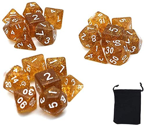DollaTek Glitterspets polyhedral tärningsset bordsspel tärningar 3 uppsättningar tärningar 3 x 7 (21 delar) Die Series D20 D12 D10 D8 D6 D4 DND tärningar DND RPG MTG dubbla färger en del (gul)