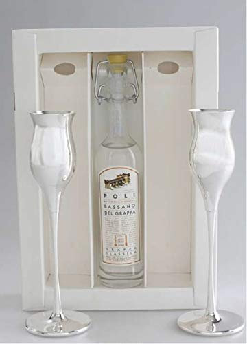 SWEET HOME Juego de 2 Vasos Grappa en Metal Plateado con Botella Grappa cod.BC02310SP cm 18,5h diam.4 by Varotto & Co.