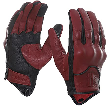 Harssidanzar Guantes de moto de cuero para hombre, guantes de motocicleta con pantalla táctil, guantes de motociclismo, GM028UKH, Oxblood Black (actualización), M