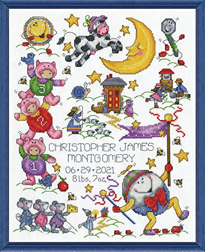 Design Works Crafts Nursery Rhymes Counted Cross Stitch Kit – Complete Embroidery Set with Fabric, Thread, Needle & Instructions