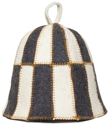 ASKOLD Wool Sauna Hat - Checkered Banya Hat for Men & Women - Grey and White