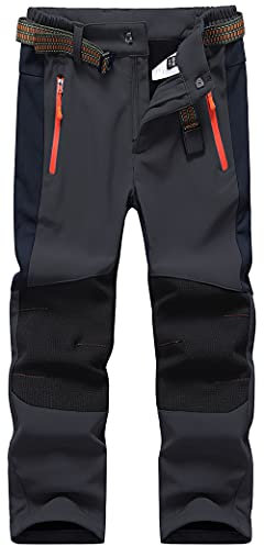 DAFENP Kinder Softshellhose Skihose Warm Gefüttert Thermohose Winter Wasserdicht Winddicht Schneehose Jungen Mädchen Wanderhose KZ0056-DarkGrey-140/152