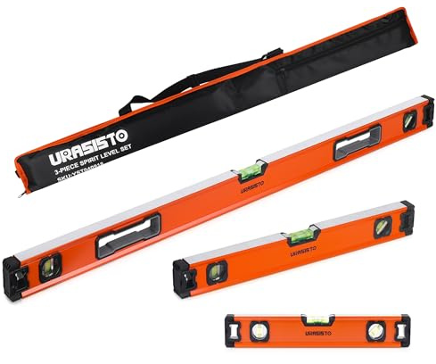 URASISTO Set di 3 livelle a bolla d'aria, 30,5 cm, 50,8 cm, 101,6 cm, con livella magnetica Torpedo, misurazione bolle 45°/90°/180°, livelli in lega di alluminio con borsa per il trasporto