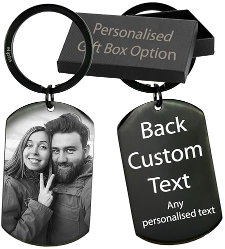 Personalised Photo Engraved Keyring, Custom Keychain for Him, Her, Dad, Mum, Grandparents, Picture Engraved Text Engraved Chrome Keyring for Birthday, Anniversary, Graduation, Christmas Keepsake Gift