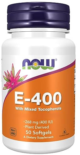 Now Foods Vitamina E 400 UI, D-alfa-Tocoferolo, Dose elevata, 50 Capsule morbide, Testato in Laboratorio, Senza Glutine, Senza Soia, Non OGM