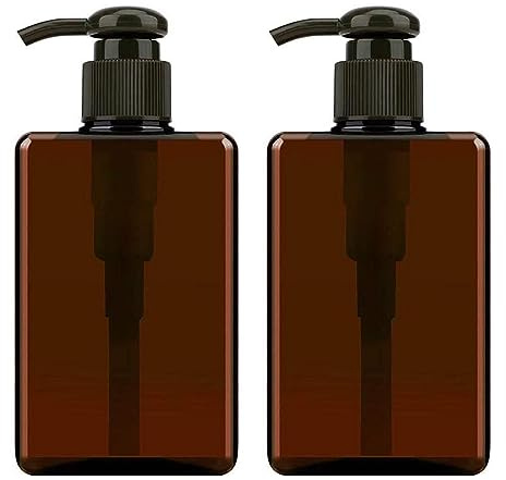 Apstaqeoo 2 st 100 ml tomma lotionpumpdispenser, påfyllningsbara plastpumpflaskor, resebehållare med 6 etiketter för lotion, schampo, balsam, kroppstvätt, hårgel, flytande handtvål, massageolja (brun)