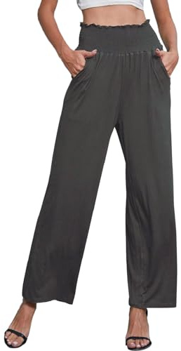 Joligiao Mujer Pantalones Casuales Ancho de Verano con Bolsillos Cintura Elástica Frescos Largos Yoga Cómodos Palazzo de Playa