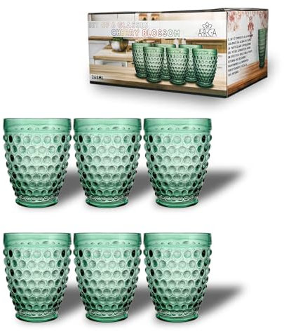 ARCA, Set 6 Bicchieri in Vetro Colorato Cherry Blossom, Verde, 265 ml