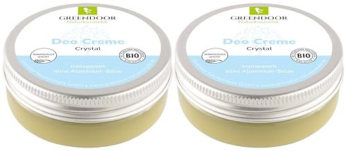 GREENDOOR Deo Creme crystal vegan 2er SPARPACK 2x50ml, null Schweißgeruch – ohne Weißeln, ohne Zink Aluminium Alkohol natürlich ohne Tierversuche, dermatologisch bewährt, Naturkosmetik sanft zur Haut