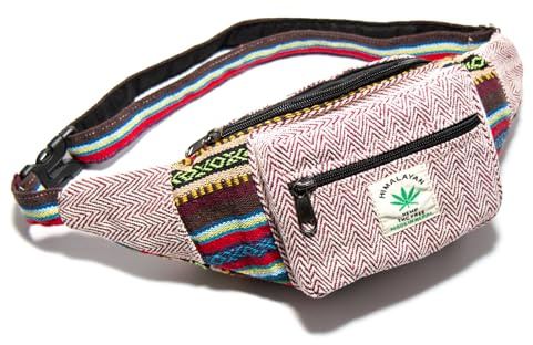 Himalayan Hemp Bauchtasche, Jede Gürteltasche EIN Unikat mit Stil, nachhaltiges Hipbag aus Hanf, handgefertigt in Nepal (Rot/Weiß)