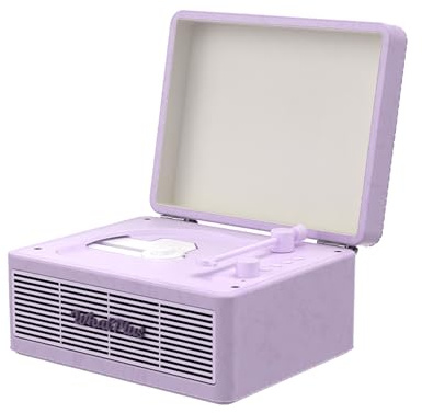 WhatPlus Portable CD Player with Bluetooth 5.2, Rechargeable Battery & Built-in Speakers – Hi-Fi Retro Suitcase Design for Home Decor, AUX/TF Card Support – Ideal Gift (Light Purple)