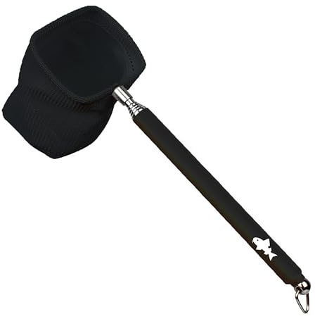 AQUA NATION - Aquarium Kescher - Fischkescher mit feinem schwarzen Netz, ausziehbar von 19 bis 55 cm (Netz 7x6 cm), Rutschfester Edelstahl-Teleskopgriff - Für kleine und mittelgroße Fische.