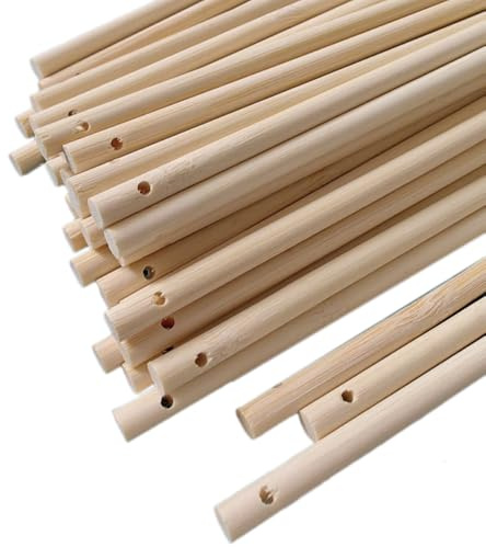 Blausky 60 pezzi di bastoncini di bambù naturale, legnetti rotondi con foro, bastoncini di legno per fai da te, bastoncini tondi in legno massiccio, legno per artigianato, bastoncini per costruzioni