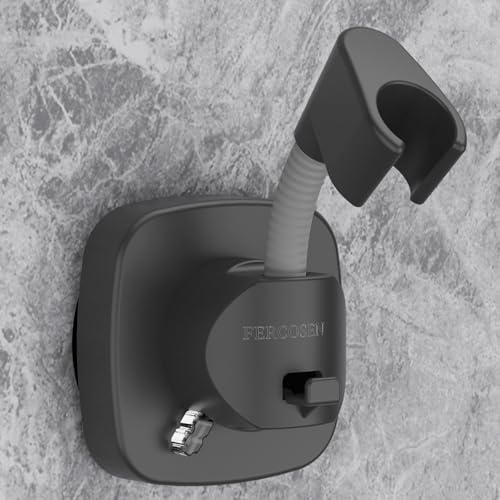 FERCOSEN Support De Pommeau De Douche Rotatif À 360° Avec Ventouse | Capacité De Charge 10 kg, Montage En Quelques Secondes | Support Anti-Dérapant Résistant À La Rouille (Gris)