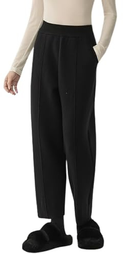 chouyatou Women's Straight Leg Wool Pants High Waist Dressy Work Business Casual Slacks Cropped Trouser (X-Large,Black)