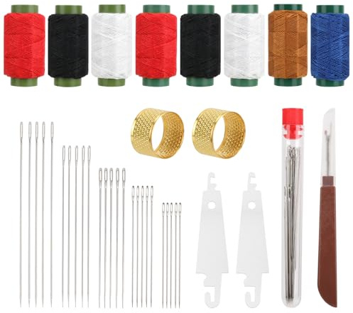 JSRQT 39 Pièces Kit D'aiguilles à Coudre à Gros œil, Set D'outils de Couture à Main en Acier Inoxydable Avec Fileteur, Déchireur de Coutures, Fils & Doigts de Protection