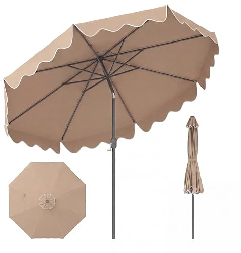 KOMFOTTEU Sombrilla de Jardín 280 cm, Parasol Terraza Exterior con Manivela y Función de Inclinación, Sombrilla de Mercado con 8 Varillas, para Playa, Jardín, Piscina, sin Base (Marrón)