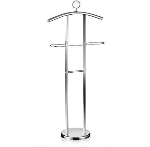 CARO-Möbel Herrendiener GÜNTHER, Kleiderbügel und Hosenablage, Metall Chrom - Stummer Diener mit Ablage, Modern, Kleiderbutler | Schicker Kleiderständer für Schlafzimmer, Gürtel & Hut Ablage