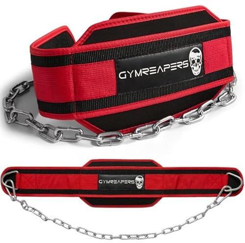 Gymreapers Ceinture de trempage avec chaîne pour haltérophilie, tractions et dips - Chaîne en acier robuste pour entraînement de musculation (Rouge)