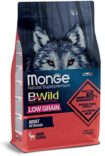 Monge BWILD Adult Deer, Comida para Perros para Todas Las Razas (alimento seco para Perros con Carne de Ciervo magra, alimento seco para Perros con Bajos Cereales, Muy Rico en Fibra y vitaminas,