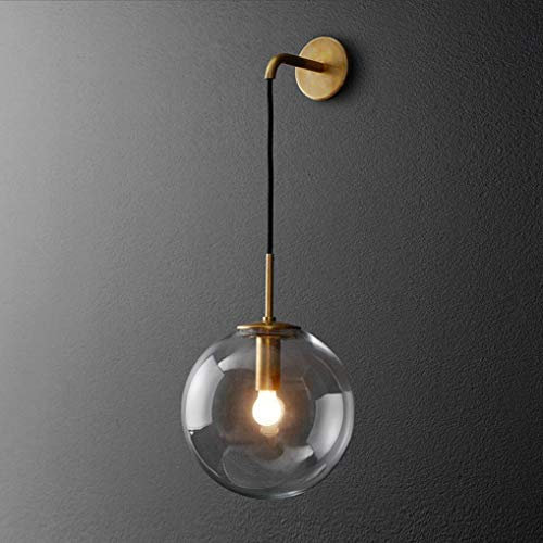 LANMOU Industrial Vintage Wandleuchte Loft Bar Globe Drop Wandlampe Schlafzimmer Korridor Wandleuchten Retro Klar Glaskugel Wand Licht, 15cm,Gold