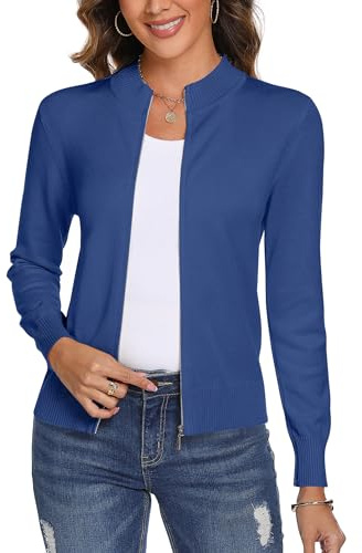 Aottori Cárdigan de Punto con Cremallera para Mujer,Chaqueta de Punto Sueter Manga Larga Abrigo Suéter Rebeca Chaqueta de Jerseis Azul Vaquero M