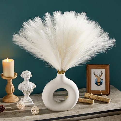 Serwalin 60pcs White Pampas Grass,Artificial Pampas Grass 45cm,Fluffy Faux Pampas Grass Decor for Boho Decor,Living Room,Home,Vase Filling,Wedding, (KL-PPS)