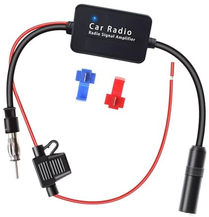 NewTH Autoradio Antennenverstärker 12 V AM FM Auto Radio Stereo Universal 25 dB DIN Stecker Adapter Ferrit Kern Antenne Signal Verstärker Splitter Kompatibel für Sony Pioneer JVC Kenwood Alpine