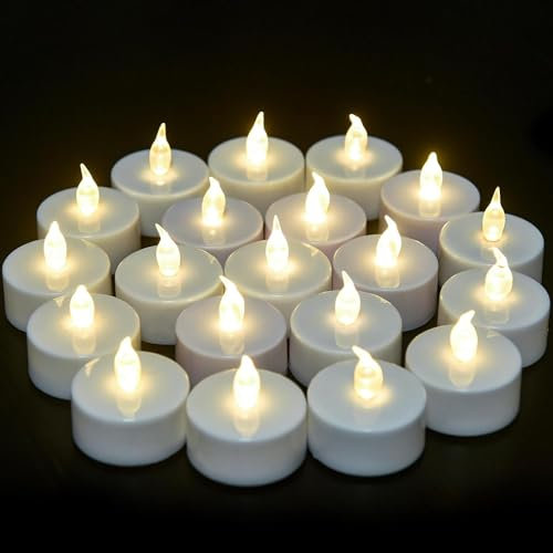 VETOUR Teelichter, batteriebetrieben: 24 Stück, flammenlose LED-Teelichter, elektrisch, sicher, 200 Stunden lang für Halloween, Weihnachten, Dating, Heimdekoration (warmes Weiß)