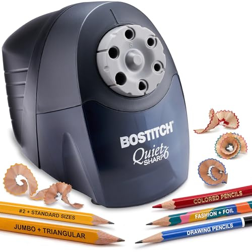 Bostitch Office QuietSharp Electric Pencil Sharpener, Heavy Duty Classroom or Office Use, Size Selector with 6 Different Sizes, Black