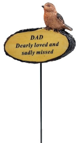 Angraves Dearly Loved Dad Robin Bird Memorial Tribute Stick Graveside Flower Garden Plaque