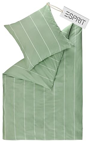 Esprit Home Biancheria da letto di alta qualità, 135 x 200 cm, in cotone verde, 2 pezzi, composto da 1 copripiumino da 135 x 200 cm, con 1 federa da 80 x 80 cm, certificato Öko-Tex