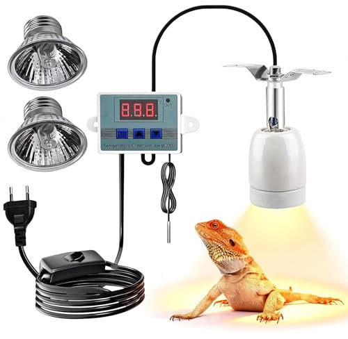 Douille De Lampe Chauffante, Lampe Chauffante Tortue, Terrestre Lampe Reptiles Chauffante Avec Interrupteur, Lampe Chauffante Terrarium E27 Avec 2 Lampes Chauffantes, Rotative À 360°, Dimmable